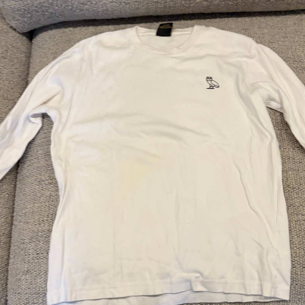 OVO White Long-Sleeve Tee with Embroidered Owl